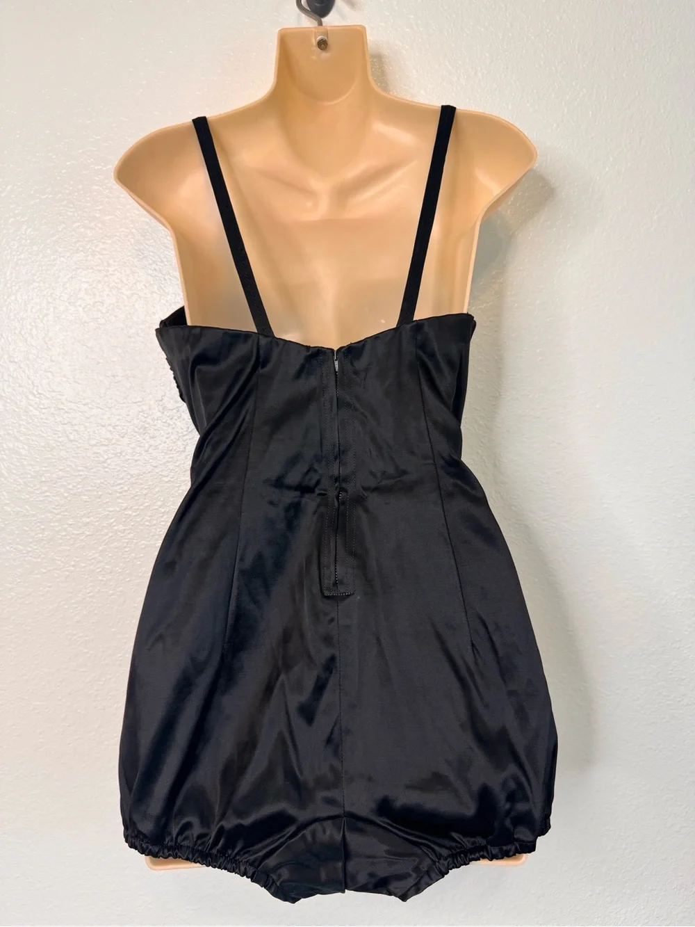 50s Vintage Bombshell Black Satin Alix of Miami One Pc Swimsuit SLIMMING M/L - Picture 7 of 13